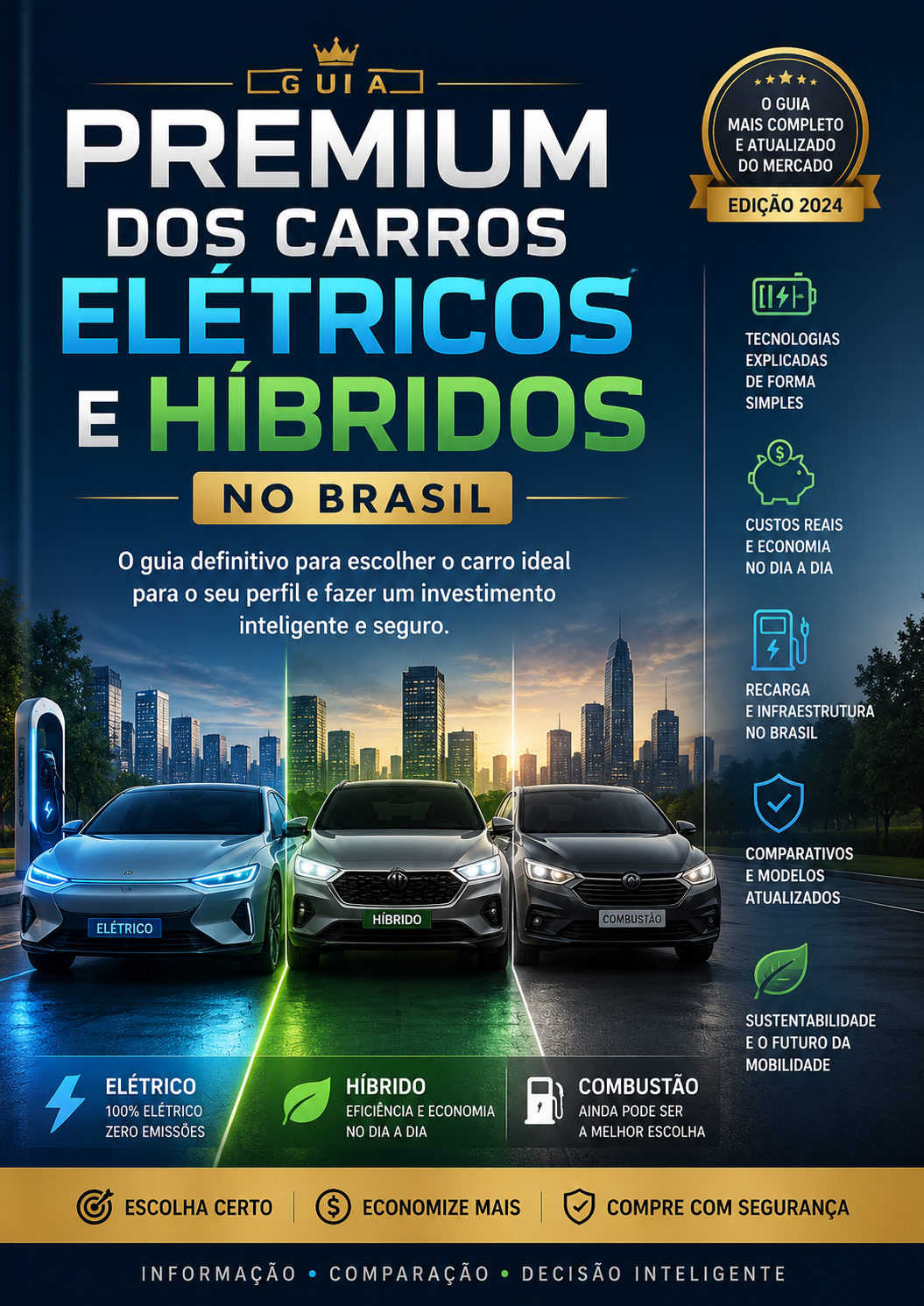Capa do Guia Premium dos Carros Elétricos e Híbridos no Brasil
